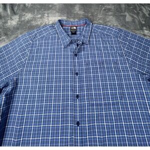 The North Face Shirt Men 2XL Button Down Blue Plaid Collared Outdoor Hike Work